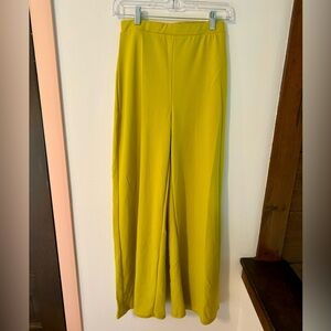 Elastic waist chartreuse wide leg pant trouser